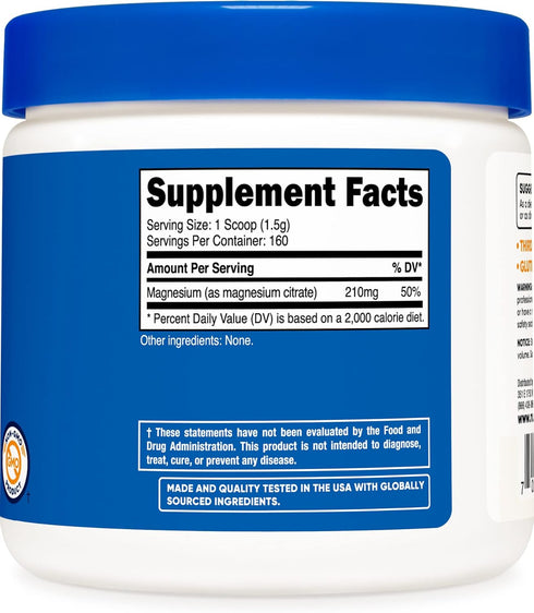 Nutricost Magnesium Citrate Powder, Unflavored, 250 Gram