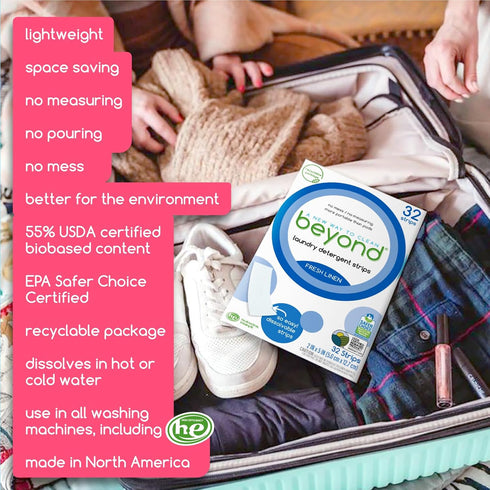 Beyond Laundry Detergent Strips - Fresh Linen, Eco-friendly, Hypoallergenic, 32 Dissolvable Strips