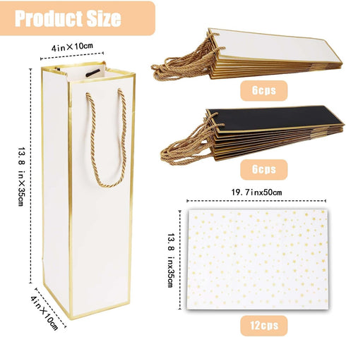 WCHOSOZH 12Pcs Wine Gift Bags, Wine Bottle Gift Bag with Tissue Paper, Reusable Gold Foil Kraft Paper Wines Bag
