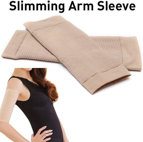 2 Pair Beauty Women Weight Loss Slimming Arm Shaper Massager Wrap Belt, Compression Arm Shaper, Black + Flesh