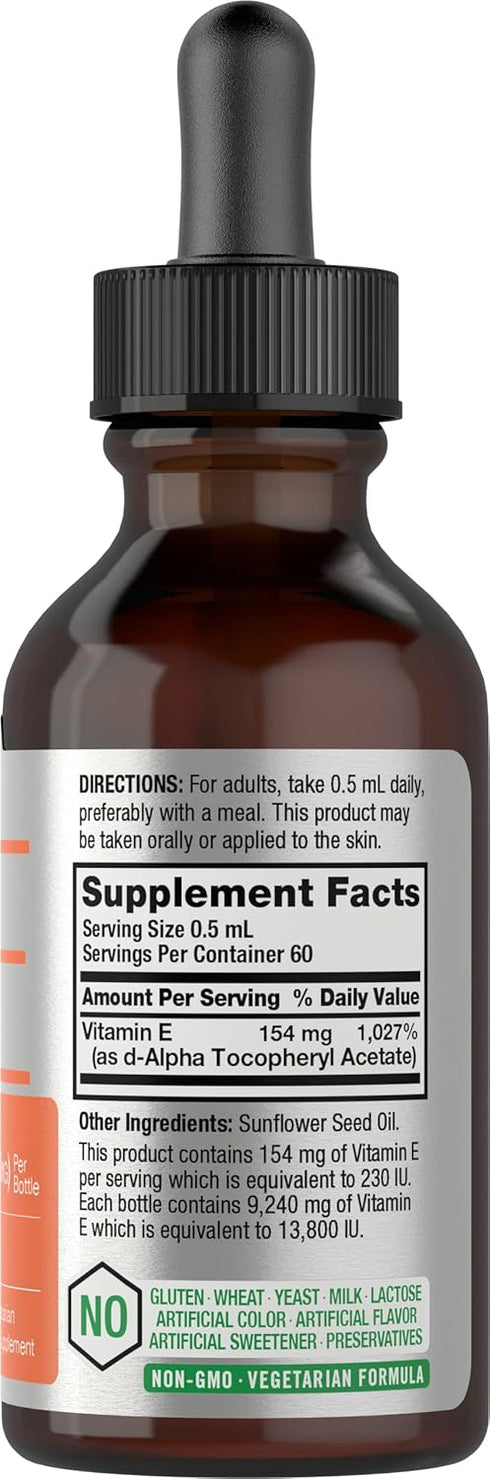 Horbaeach Vitamin E Oil | 13,800IU | 1oz | Vegetarian, Non-GMO, and Gluten Free Formula | Naturally Sourced Liquid Supplement