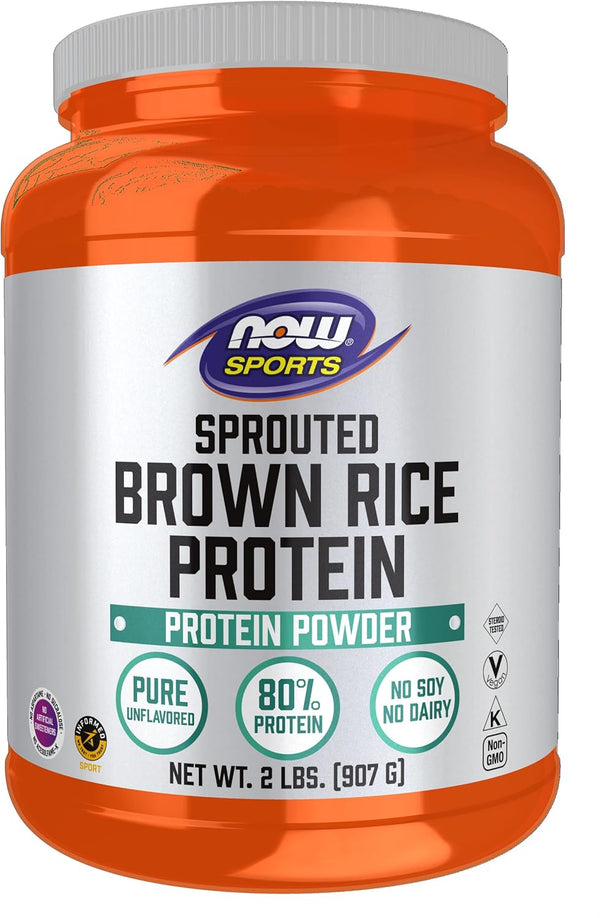 NOW Foods Sports Nutrition, Sprouted Brown Rice Protein, 80% Protein, Unflavored Powder, 2-Pound