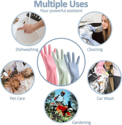 3pcs Dishwashing Cleaning Gloves, Waterproof Reusable Kitchen Long Gloves for Laundry, Cleaning, Working, Gardening