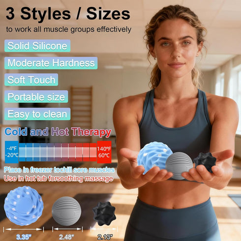 Set, 3 Pack HODEMI Spiky Massage Ball Spiky Ball, Ribbed Massage Ball & Trigger Point Ball for Deep Tissue Massage