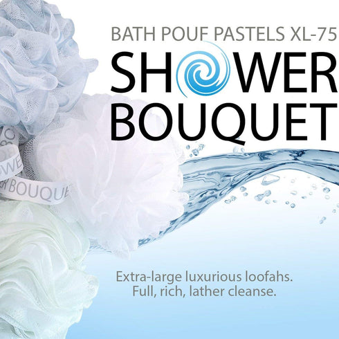 SHOWER BOUQUET XL Soft-Pastel-Colors Loofah-Bath-Sponge 4-Pack, Extra-Large 75g Mesh Luffa Set for Exfoliating