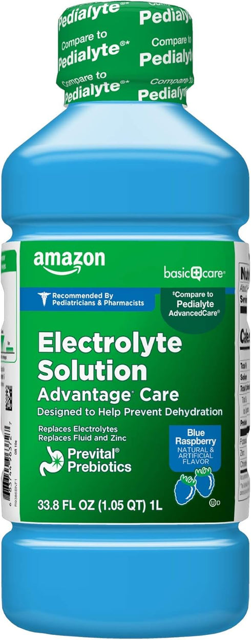 Amazon Basic Care Electrolyte Solution, Blue Raspberry, 33.8 fl oz, Designed to Help Prevent Dehydration
