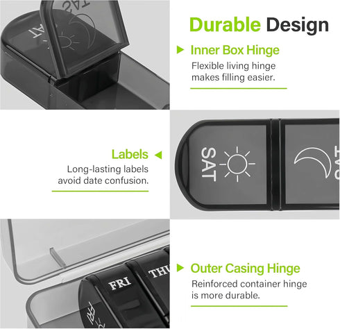 GyOnyx 2 Pack 2 2 14 7 Weekly Pill Boxes and Organizer Times a Day, Travel Essentials Week Day Morning and Night Pill