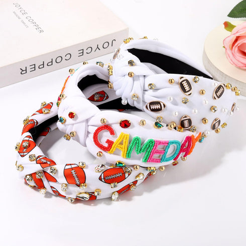 NVENF Game Day Accessories for Women Football Headband Crystal Pearl Knotted Headbands Game Day Football Mom Hair Accessories Sport Team Spirit Accessory Party Favors Gifts (Pattern B)
