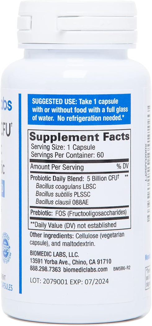 Probiotic Rx: 5 Billion CFU Probiotic + Prebiotic, 60-Day Supply for Immune & Gut Health