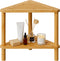 Bamboo Corner Shower Stool with Storage Shelf, Waterproof 2-Tier Shower Foot Rest