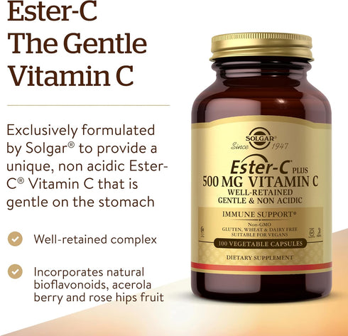 Solgar Ester-C Plus 500 mg Vitamin C - 100 Vegetable Capsules for Antioxidant & Immune Support