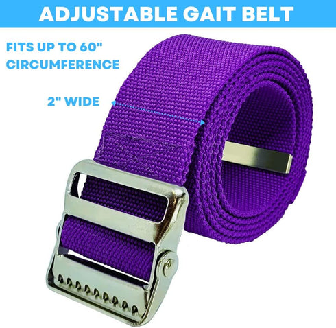 LiftAid Transfer and Gait Belt 60 Inch with Metal Buckle - Walking, Standing, Transfer Aid (Purple)