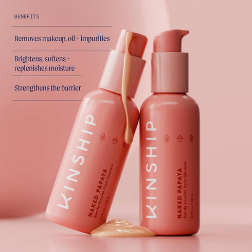 Kinship Naked Papaya Gentle Enzyme Milky Cleanser - Jojoba Oil Facial Cleanser - Non-Foaming Cream Face Wash + Vitamin E - Eye & Face Makeup Remover - Soothe & Hydrate - For All Skin Types (5.25 Oz)