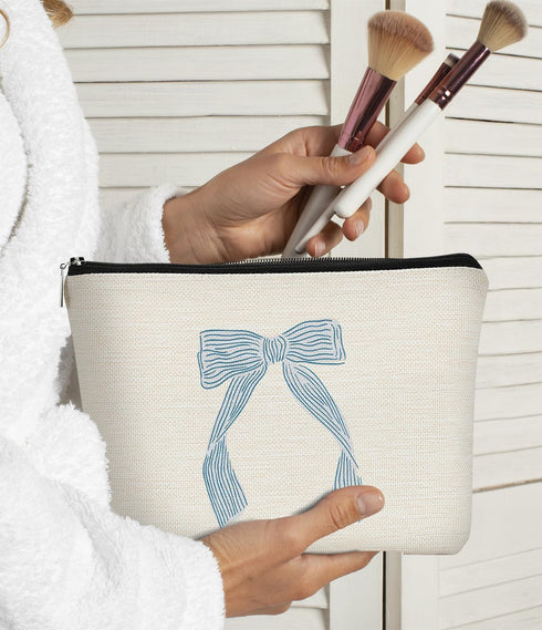 Light Blue Coquette Bow Aesthetic Makeup Cosmetic Bag, Cute Makeup Bag, Trendy Preppy Makeup Bag, Preppy Stuff, Coquette Stuff, Preppy Gifts, Cute Makeup Pouch