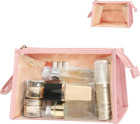 MONSTINA Clear Makeup Bag, Large Capacity Portable Travel Cosmetic Case, Waterproof Toiletry Bag, Pink