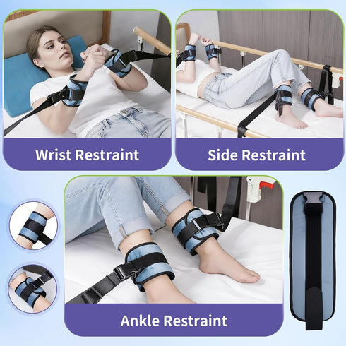 Medical Bed Restraints for Wrists & Ankles, Patient Restraint Band with Adjustable Buckle, Bed Limb Holders Hospital