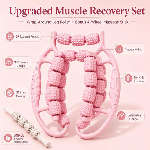 Qianlotushan 29 3D Upgraded Leg Roller Massager, Open-Side Muscle Roller with Textured Rollers, Ergonomic Rolling