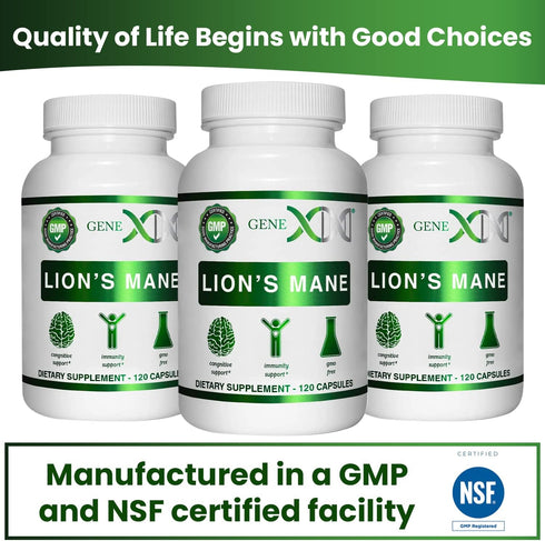 Genex Formulas Lions Mane Supplement - 100% Lions Mane Extract Nootropics Brain Support (120 Capsules)