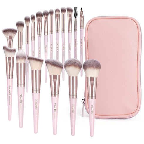 Makeup Brushes, 18 Pcs Professional Synthetic Brush Set with Case, Travel Makeup Brushes (Pink Gold)