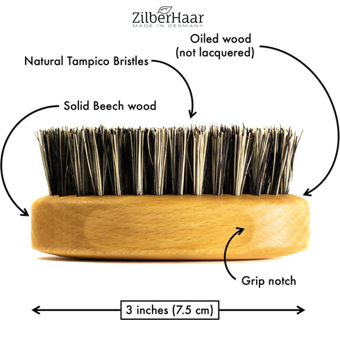 ZilberHaar Elemental Beard Brush for Men, Stiff Natural Bristles and Beech Wood Mustache Brush, 3 Inches Long