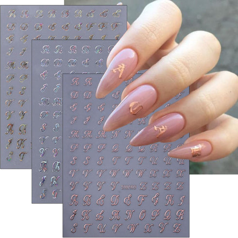 Retro Letters Nail Stickers, 8 Sheets Old English Letter Nail Design Decals for Women DIY Manicure