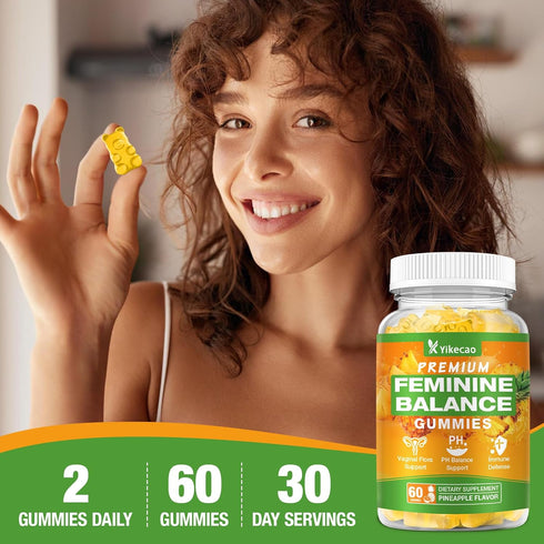 Yikecao Gummies Gummies Immune 60 Count Premium Feminine Balance for Women, Pineapple for Women Ph Balance & Vaginal