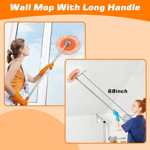 Wall Mop, Primium 68” Wall Cleaner, Baseboard Cleaner, Professional-Grade Baseboard Cleaner Tool with Handle, Dust Mop, Efficient Ceiling Fan Cleaner Duster