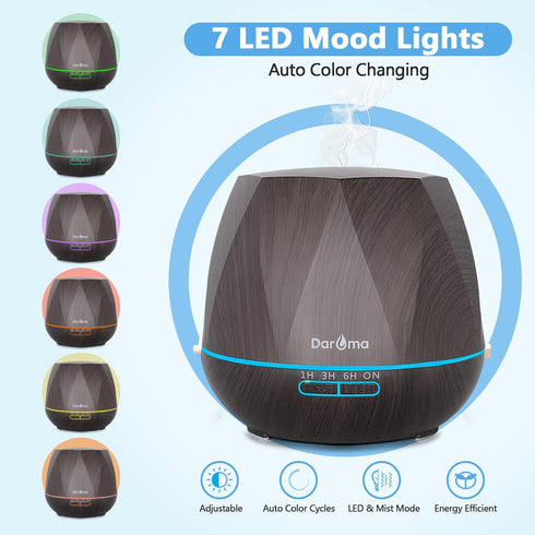 DAROMA 550ml Essential Oil Diffuser, Upgraded Remote Control 6 in 1 Aromatherapy Humidifier, Dark Wood