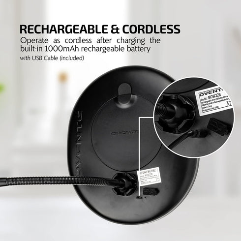OVENTE 9'' Rechargeable Lighted Wall Mount Makeup Mirror, 1X Magnifying with 10X Mini Magnetic, Dimmable (Black)