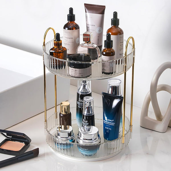 Rotating Makeup Organizer 2 Tier - Lazy Susan Trays for Skincare, Perfume Organizer for Bathroom Counter Vanity