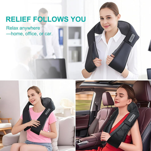 Heated Shiatsu Neck and Back Massager for Deep Tissue Relief