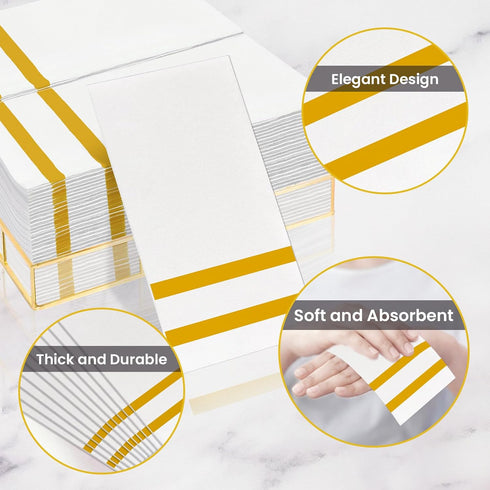 Linen-Feel Disposable Guest Towels - Decorative Soft Absorbent Dinner Paper Hand Towels for Bathroom Party (50, Gold)