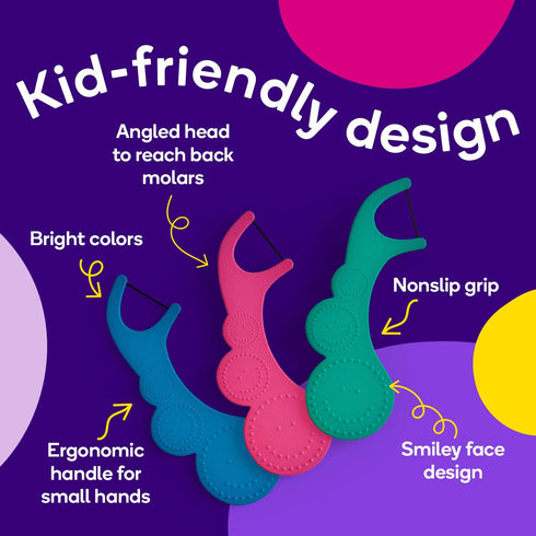 BURSTkids Flossables Kids Flossers, 90 Count, Ergonomic Design, Fun Colors, Strawberry Aroma, Ages 3+