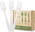 HERLLY 100 Biodegradable Compostable Forks, Large Disposable Utensils for Parties, Eco-Friendly and Durable