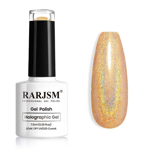 RARJSM Holographic Nail Polish - Shimmer Gold Gel Polish, Unicorn Effect Nail Art Colors, 7.5ML Curing Required