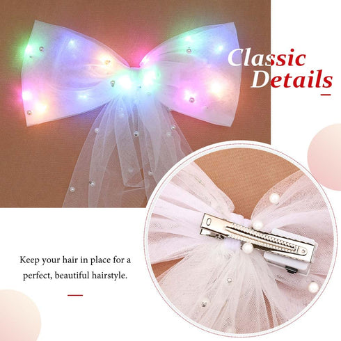 Jeairts Led Veil Bridal Bow Clip, Glowing White Tulle Hair Piece with Clip, Bachelorette Party Accessories for Women