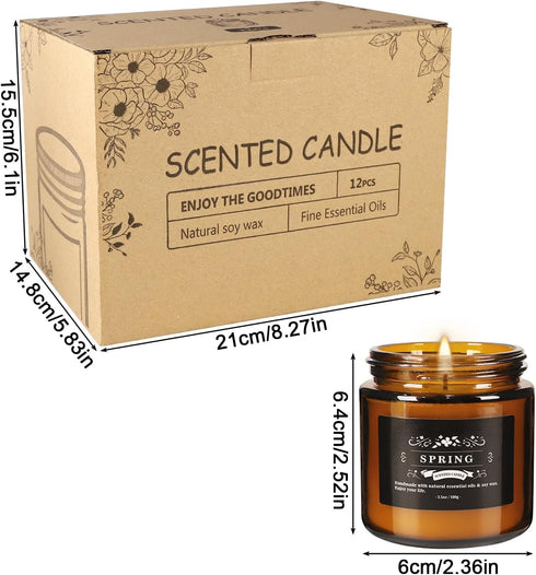 Set 12 Pack, Set Scented Candle Candle for Home Scented, Odor Eliminating, Stress Relief, Long Lasting Soy Wax Gift