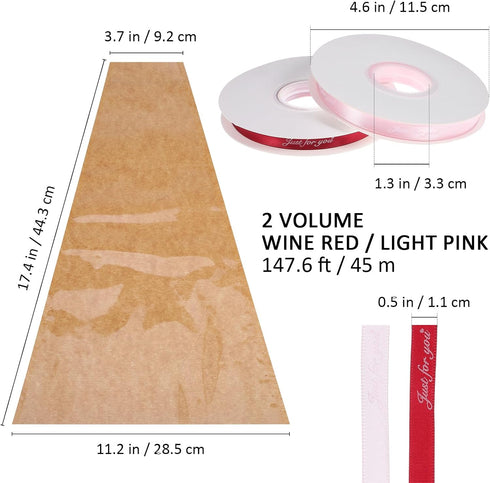 Ribbon,40PCS Packing 11x17 Inch Flower Bouquet Wrapping Paper with Kraft Flower Sleeves for Bouquets, Brown Floral Bags