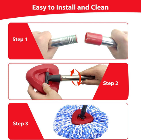 Spin Mop Replacement Head Compatible with O-Cedar RinseClean 2 Tank, 2 Microfiber Refills + Mop Stick (30-58")