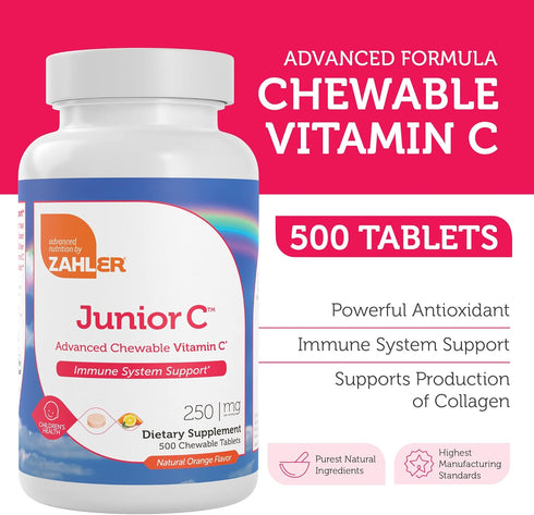 Zahler Junior C Advanced Chewable Vitamin C for Kids - Immune Support in Delicious Orange Flavor, 500 Count