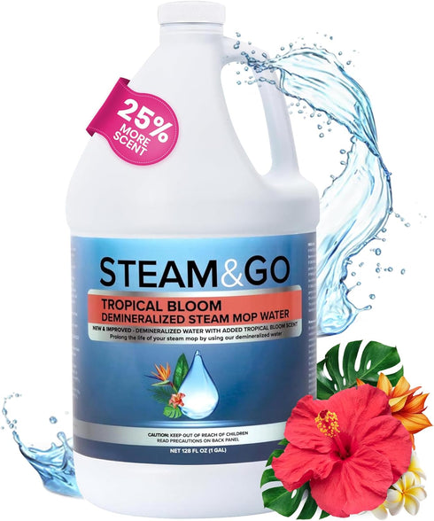 Steam and Go Demineralized Water - Tropical Bloom Scent Cleaning Solution for Steam Mop, Floor Cleaner, Ready-to-Use