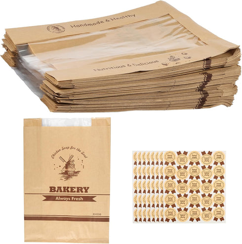 Kandishiex 100Pcs Packaging Packaging US Bread Bags Paper with Window Brown Paper Bread Bags Food Grade Bread Paper
