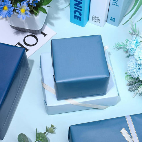 Whaline Dusty Blue Wrapping Paper, 4 Colors Gradient Blue Gift Wrap Paper for Wedding Birthday Baby Shower Supplies