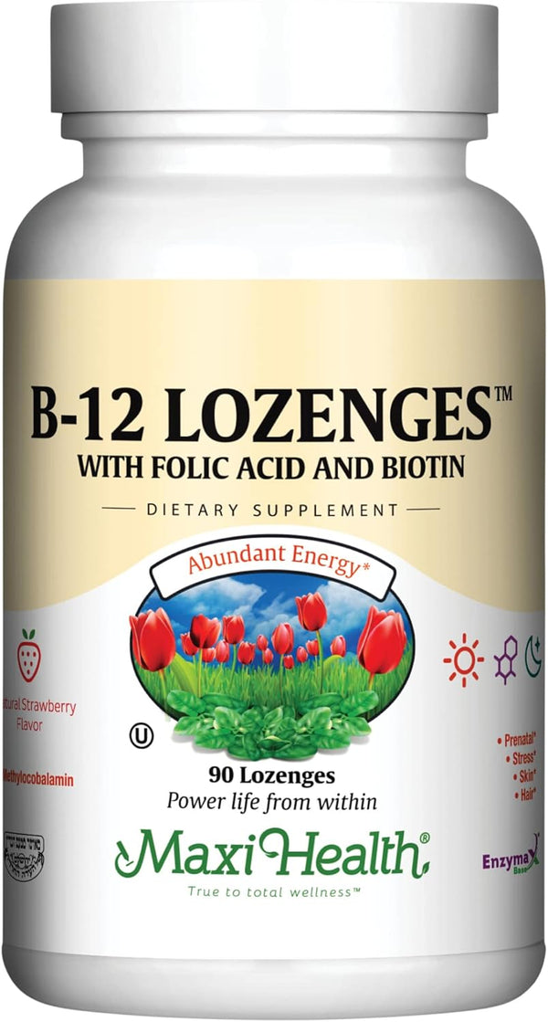 Vitamin B12 Lozenges with Folic Acid and Biotin, Strawberry Flavor, 90 Count