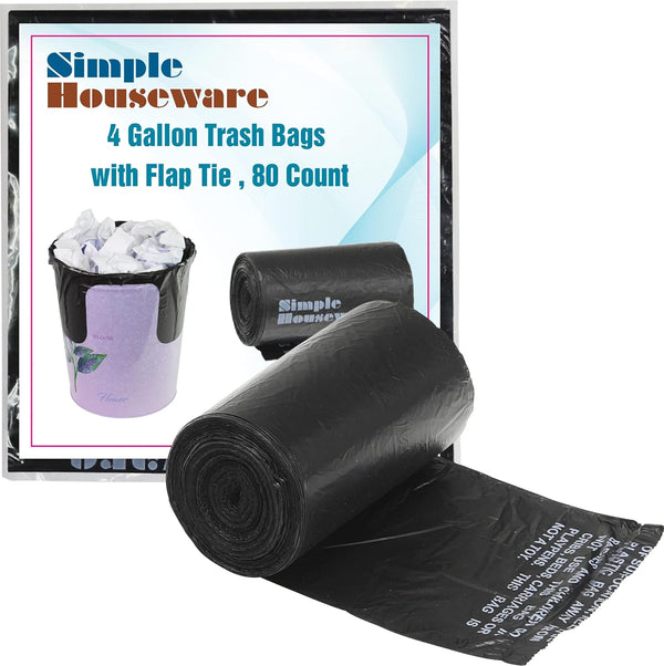 Simple Houseware 4 Gallon Trash Bags, Black, 80 Count