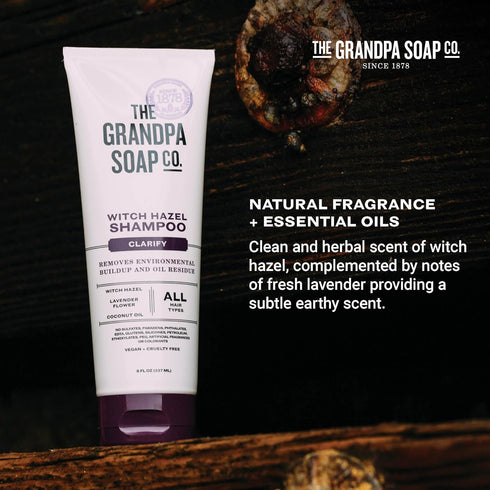The Grandpa Soap Company Clarifying Witch Hazel Shampoo, 8 Fl Oz, Vegan, Removes Buildup with Lavender Flower