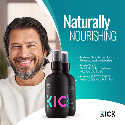 Kick Sea Salt Spray for Men, Natural Texture and Volume Hair Spray for Beach Wave and Surfer Hair Style - 200ml