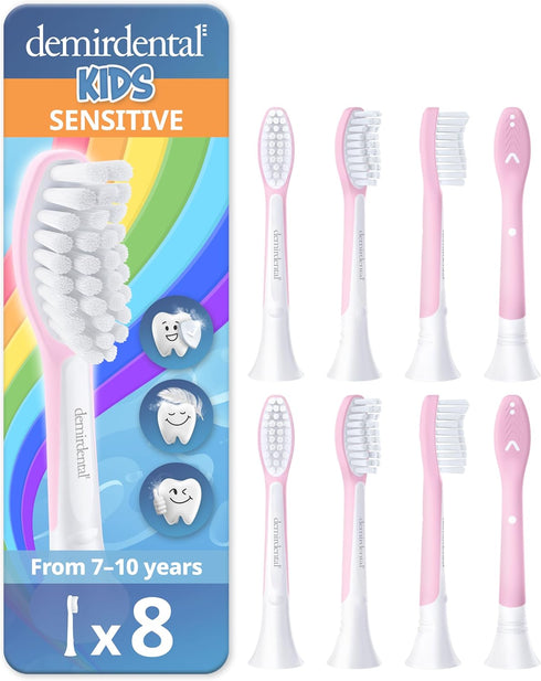 Kids Toothbrush Heads Compatible with Philips Sonicare, Replacement Heads for Ages 7 to 10 - Pink (8 Pack)
