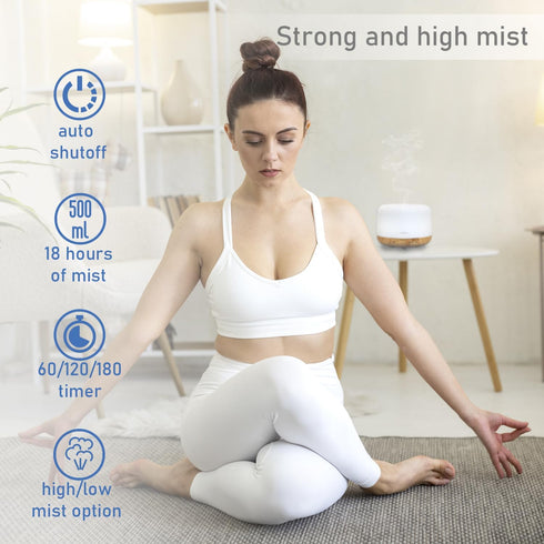 James G. 500ml Premium Essential Oil Diffuser, Ultrasonic Aromatherapy Fragrant Oil Humidifier Vaporizer