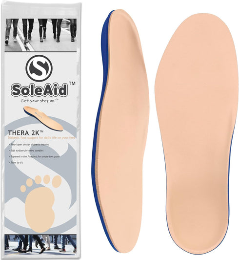 SoleAid Thera2K, 2-Layer Diabetic Insole - Light Weight, Soft, Anti-Friction, Therapeutic Foot